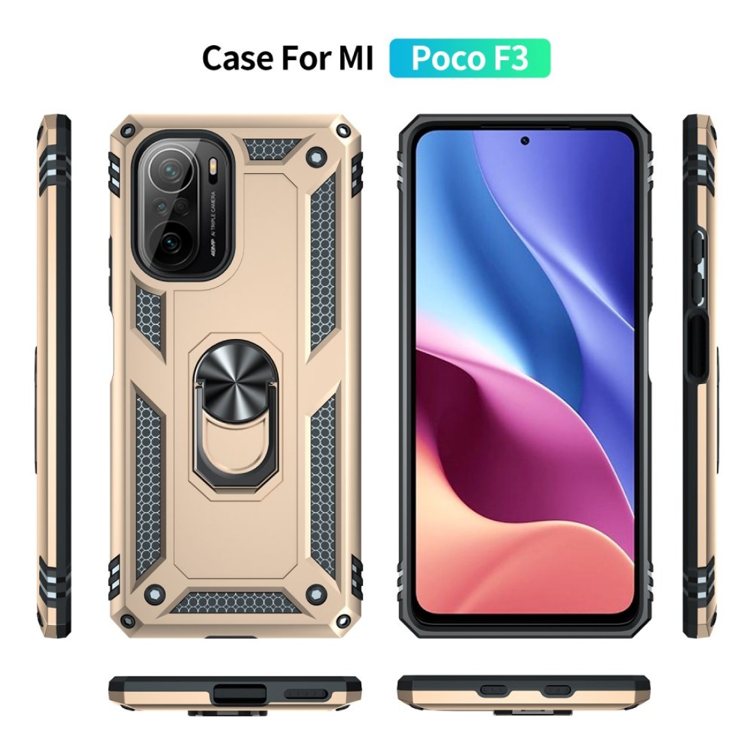  Xiaomi Redmi K40 Kılıf Sofya Yüzüklü Silikon Kapak - Gold