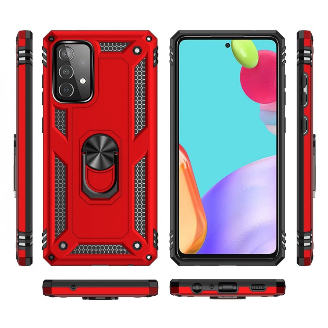  Samsung Galaxy A52 Kılıf Sofya Yüzüklü Silikon Kapak - Kırmızı
