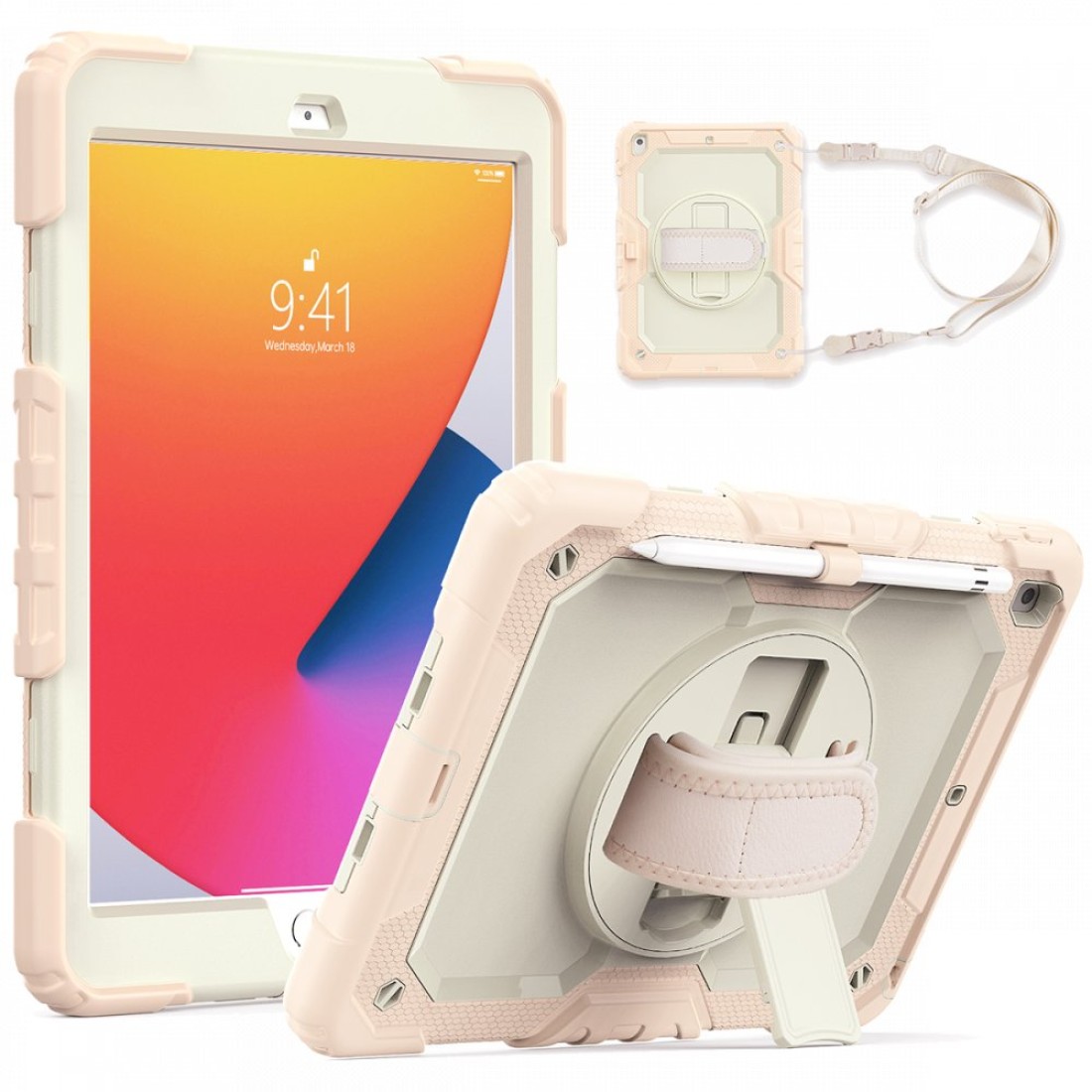  iPad 10.2 (7.nesil) Kılıf Strap New Tablet Kapak - Pembe