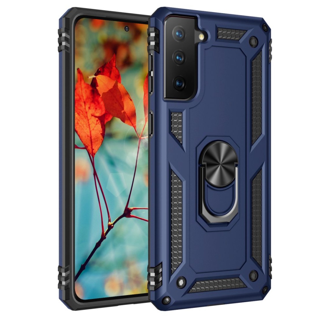  Samsung Galaxy S21 Plus Kılıf Sofya Yüzüklü Silikon Kapak - Lacivert