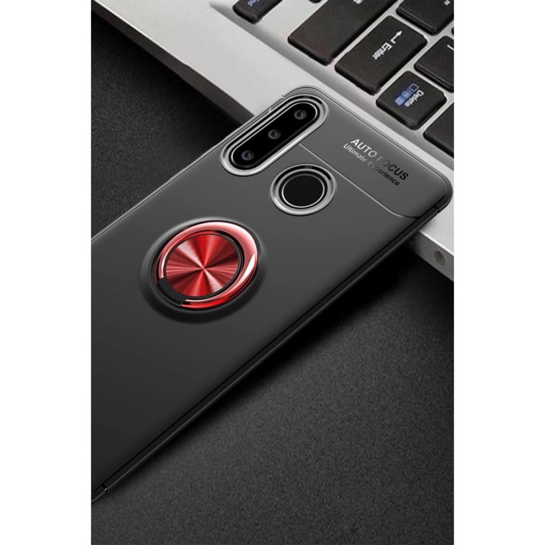 Huawei Y6P Kılıf Range Yüzüklü Silikon - Siyah-Kırmızı Huawei Y6P Kılıf Range Yüzüklü Silikon - Siyah-Kırmızı