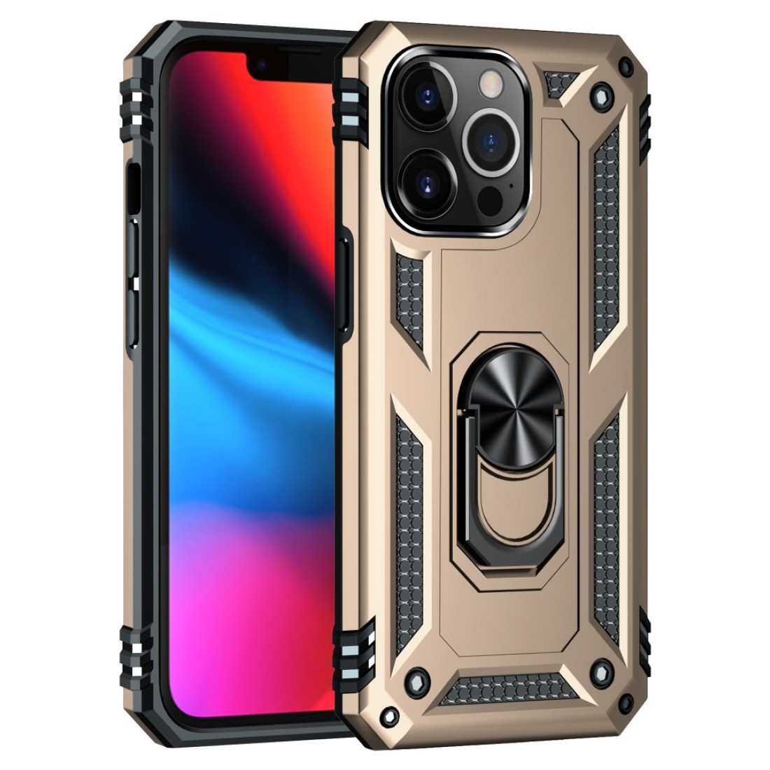  iPhone 13 Pro Max Kılıf Sofya Yüzüklü Silikon Kapak - Gold
