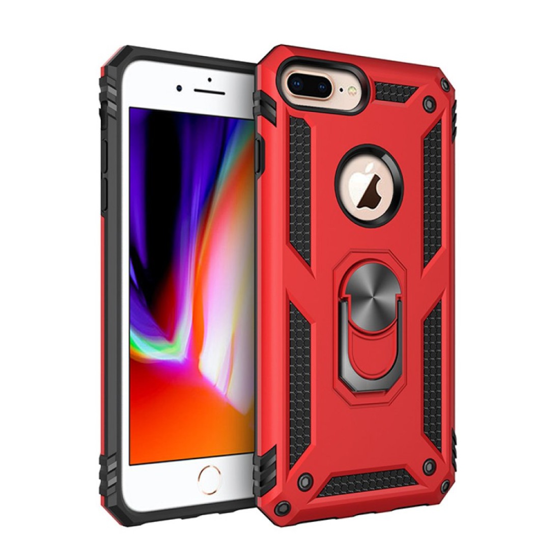  iPhone 7 Plus Kılıf Sofya Yüzüklü Silikon Kapak - Kırmızı