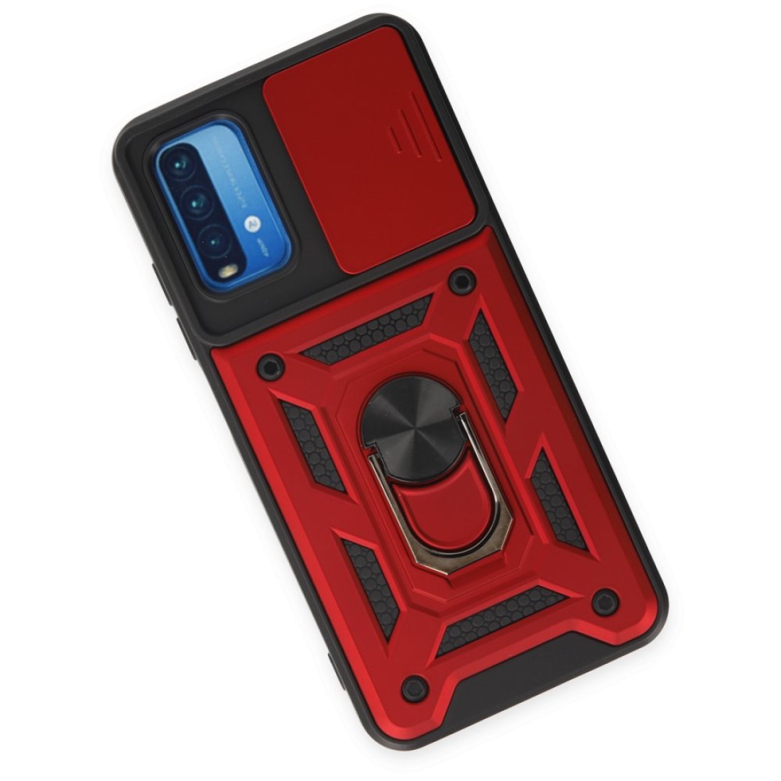  Xiaomi Redmi 9T Kılıf Pars Lens Yüzüklü Silikon - Kırmızı