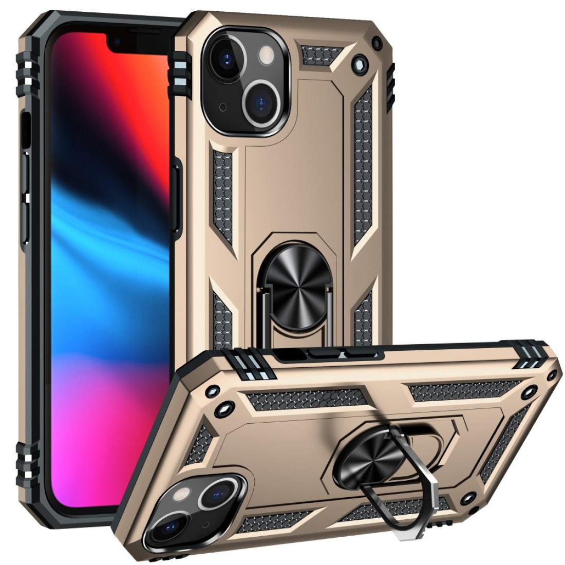  iPhone 13 Kılıf Sofya Yüzüklü Silikon Kapak - Gold