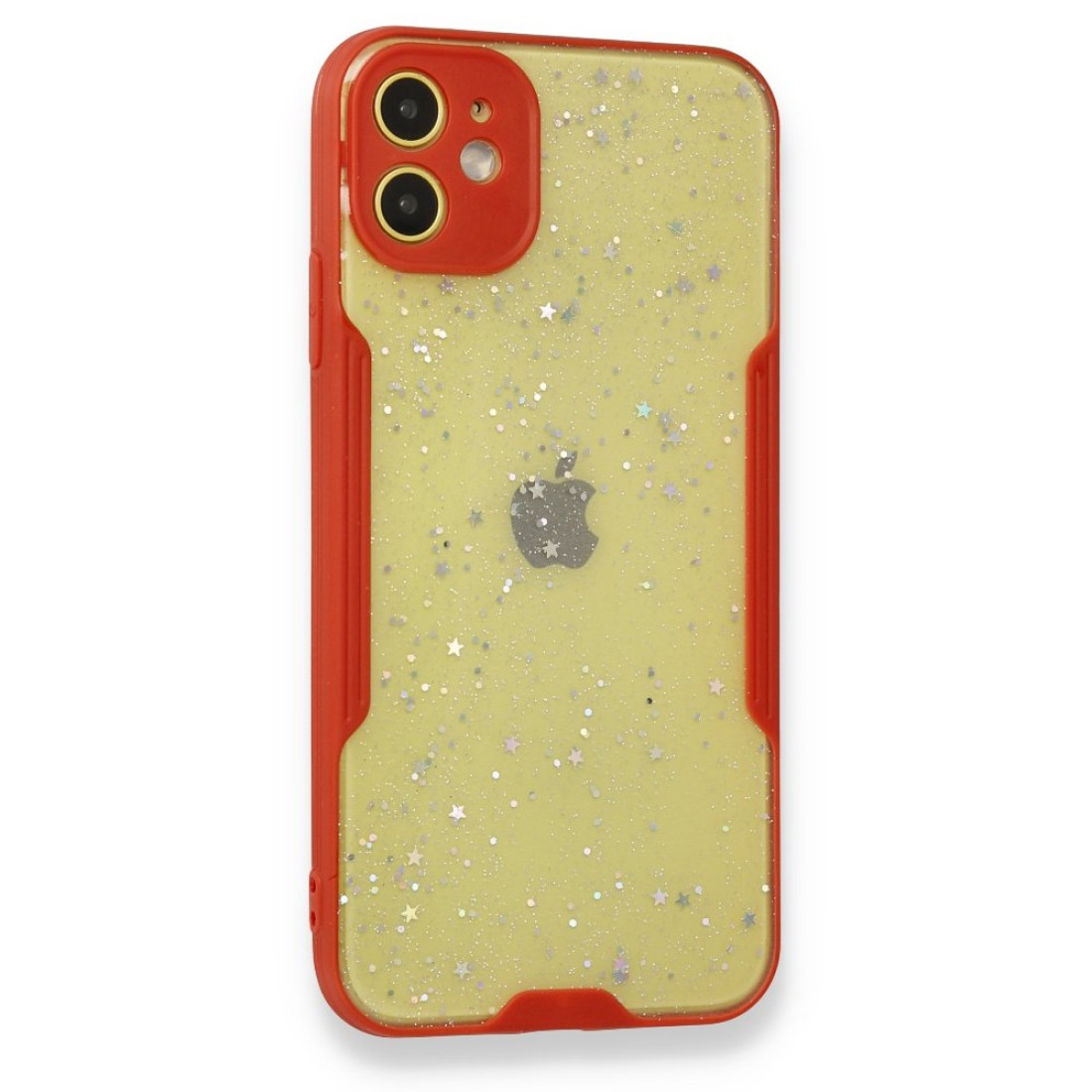  iPhone 12 Kılıf Platin Simli Silikon - Kırmızı