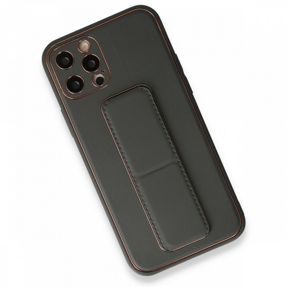 iPhone 12 Pro Kılıf Coco Deri Standlı Kapak - Füme iPhone 12 Pro Kılıf Coco Deri Standlı Kapak - Füme