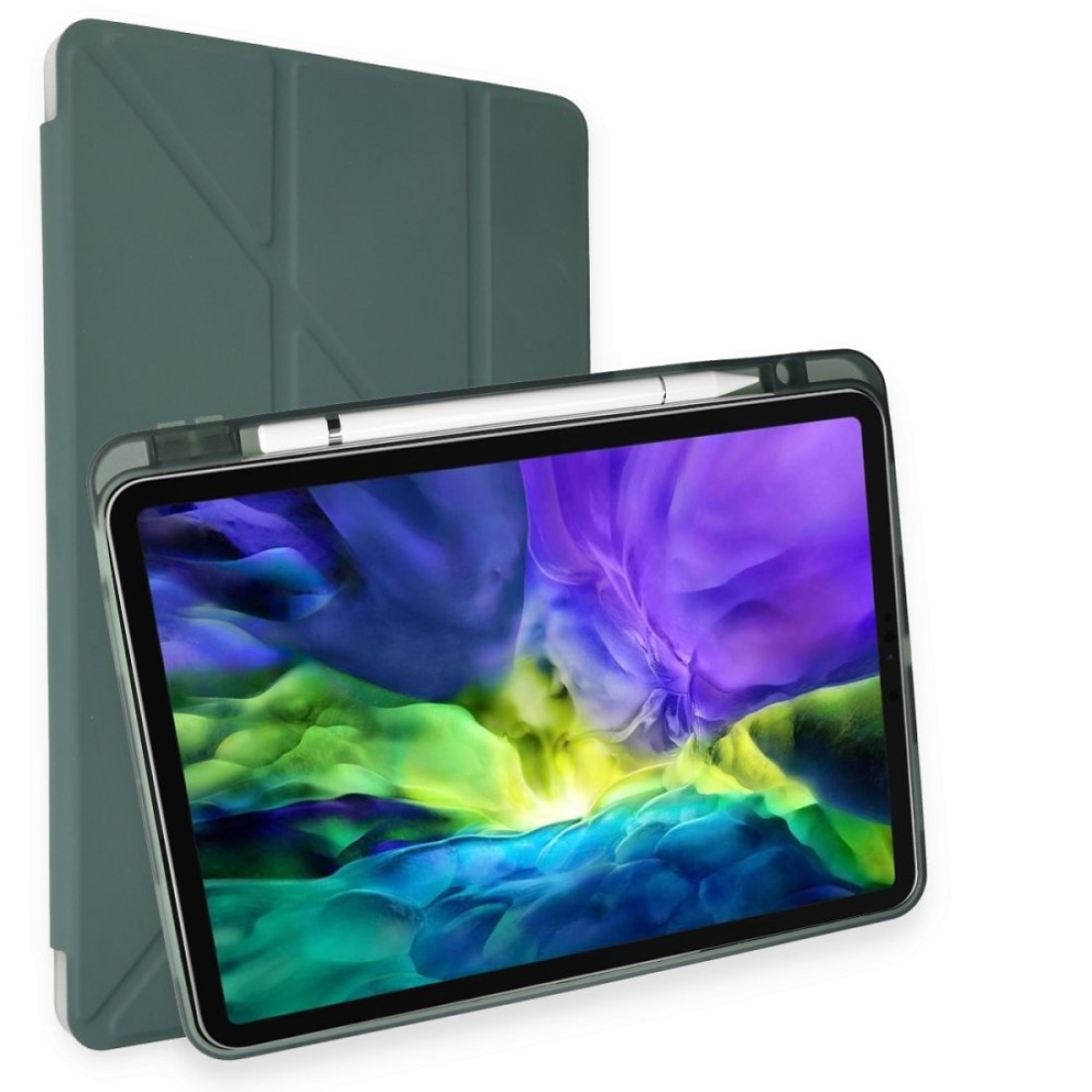  iPad 10.2 (7.nesil) Kılıf Kalemlikli Hugo Tablet Kılıfı - Koyu Yeşil