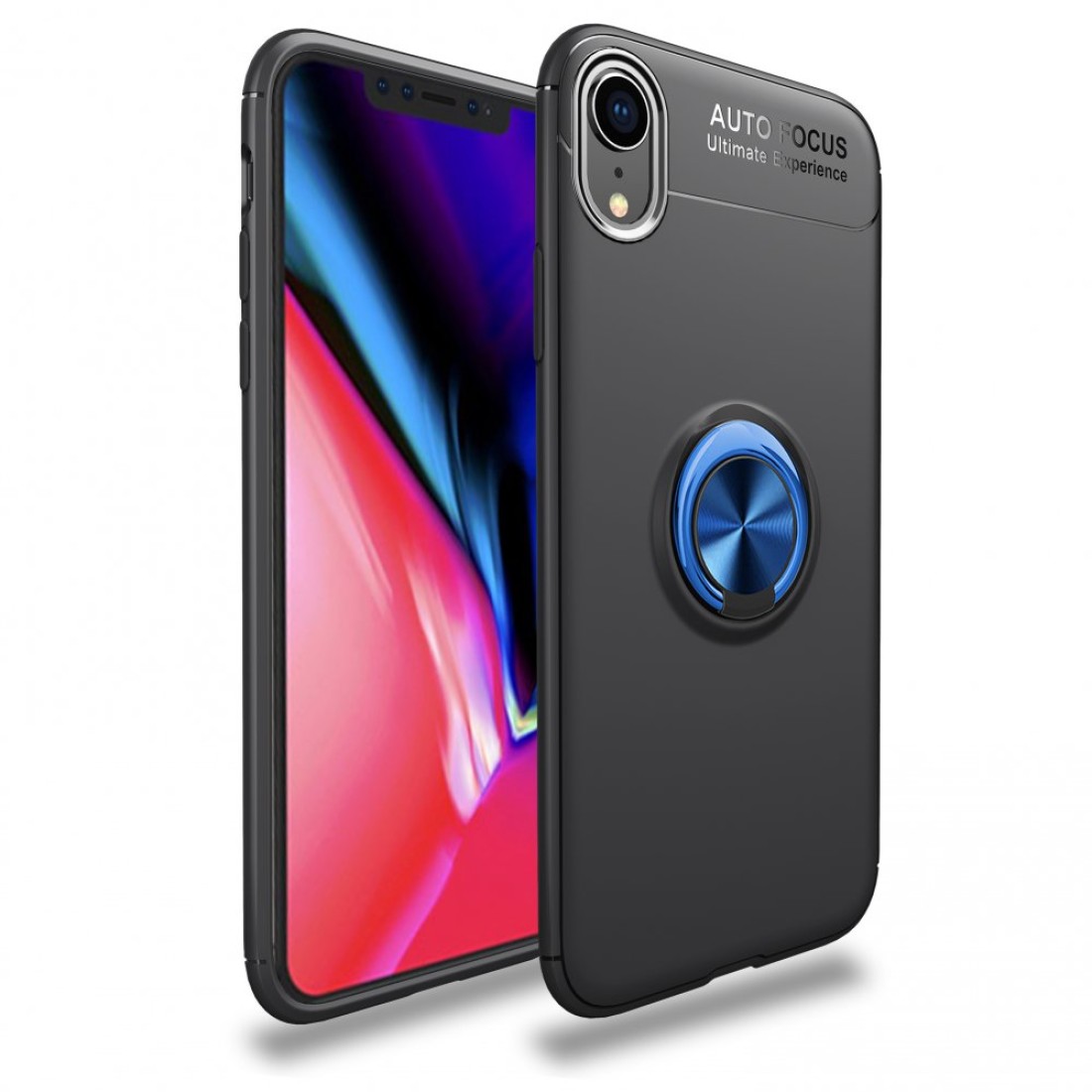  iPhone XR Kılıf Range Yüzüklü Silikon - Siyah-Mavi