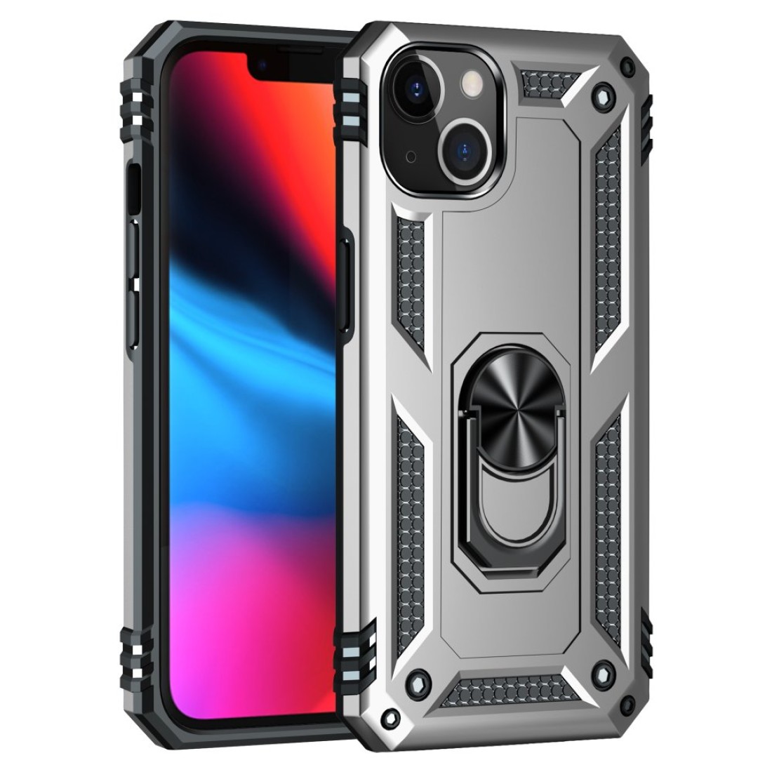 iPhone 13 Kılıf Sofya Yüzüklü Silikon Kapak - Gümüş
