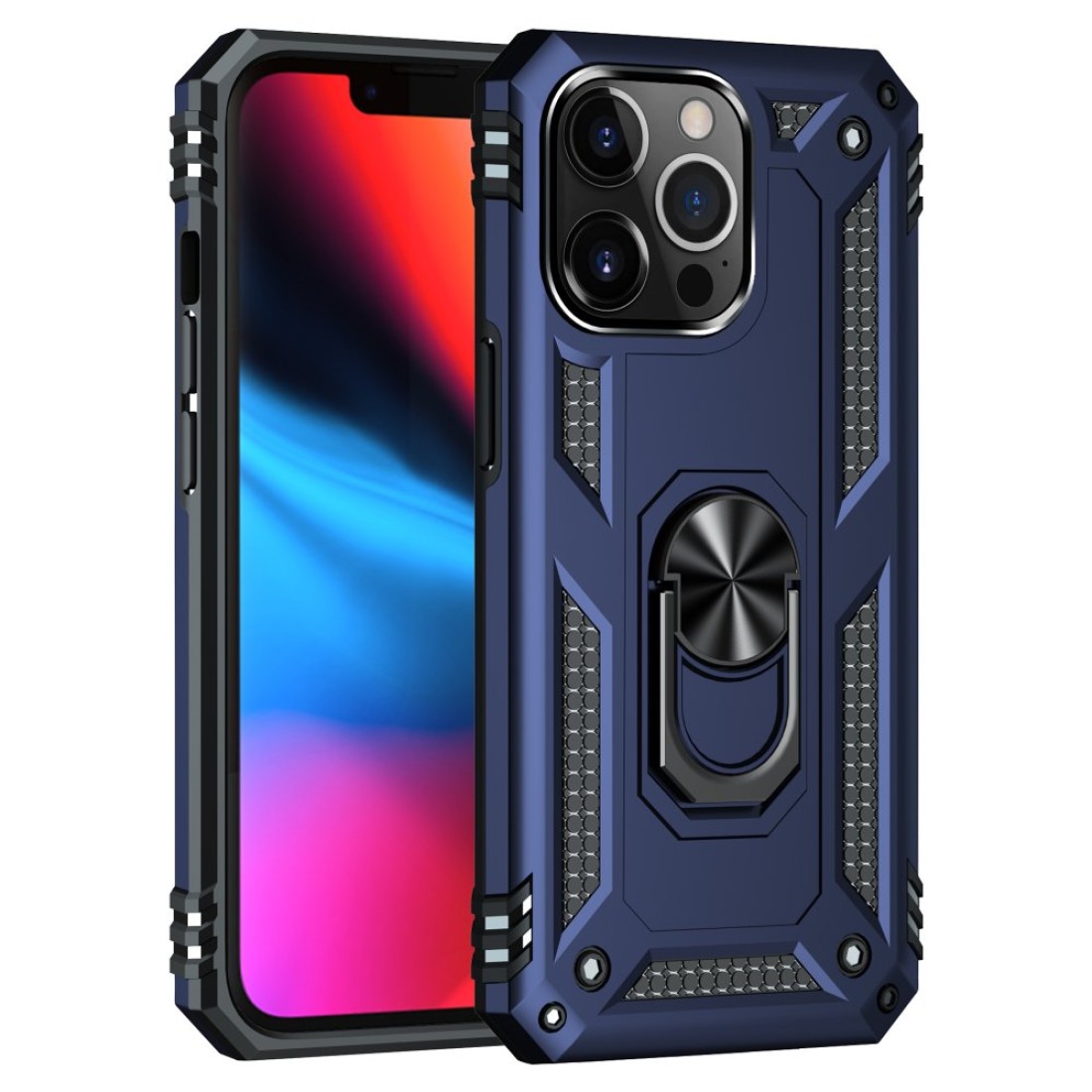  iPhone 13 Pro Max Kılıf Sofya Yüzüklü Silikon Kapak - Lacivert