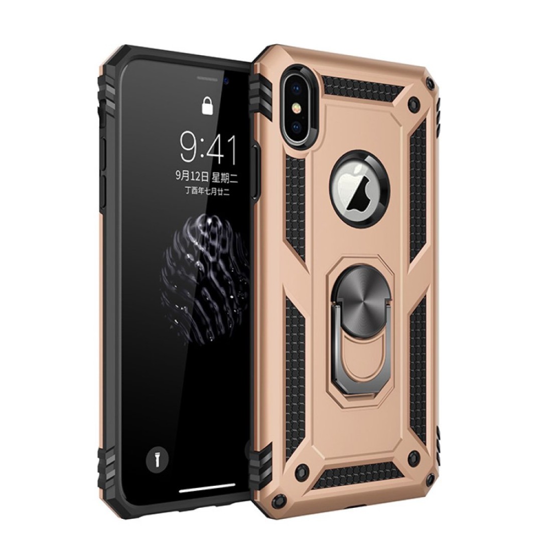  iPhone X Kılıf Sofya Yüzüklü Silikon Kapak - Gold