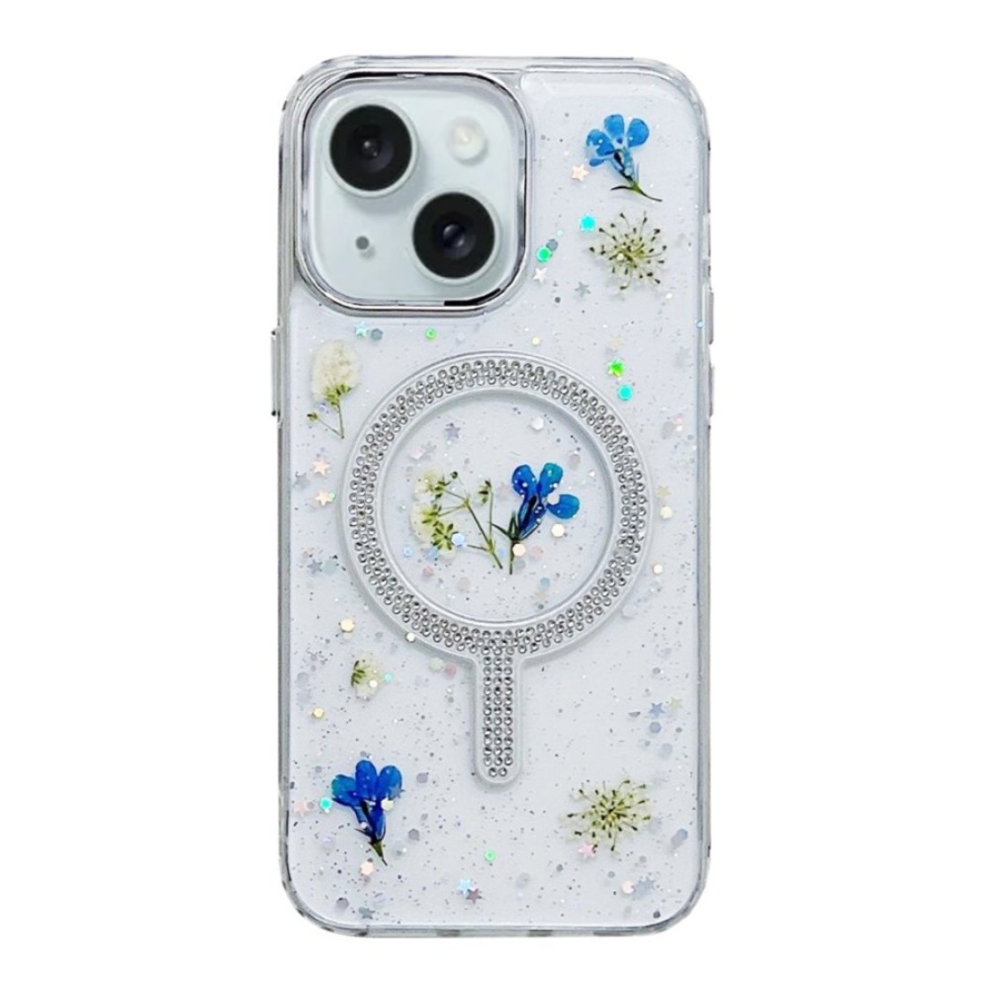  iPhone 15 Flower Magsafe Kapak - Mavi