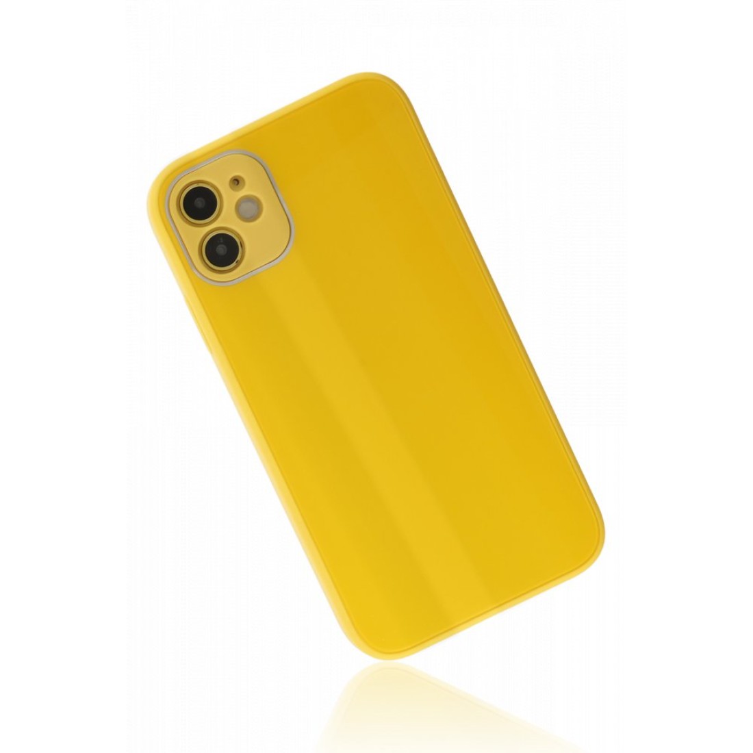  iPhone 12 Kılıf Glass Kapak - Sarı