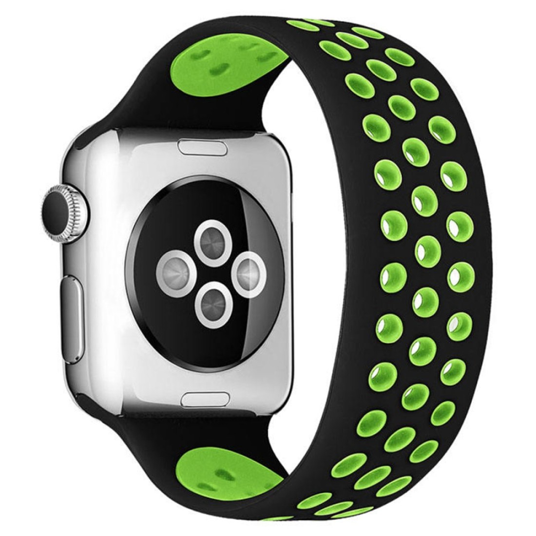 Apple Watch 38mm Ayarlı Delikli Silikon Kordon - Siyah-Yeşil