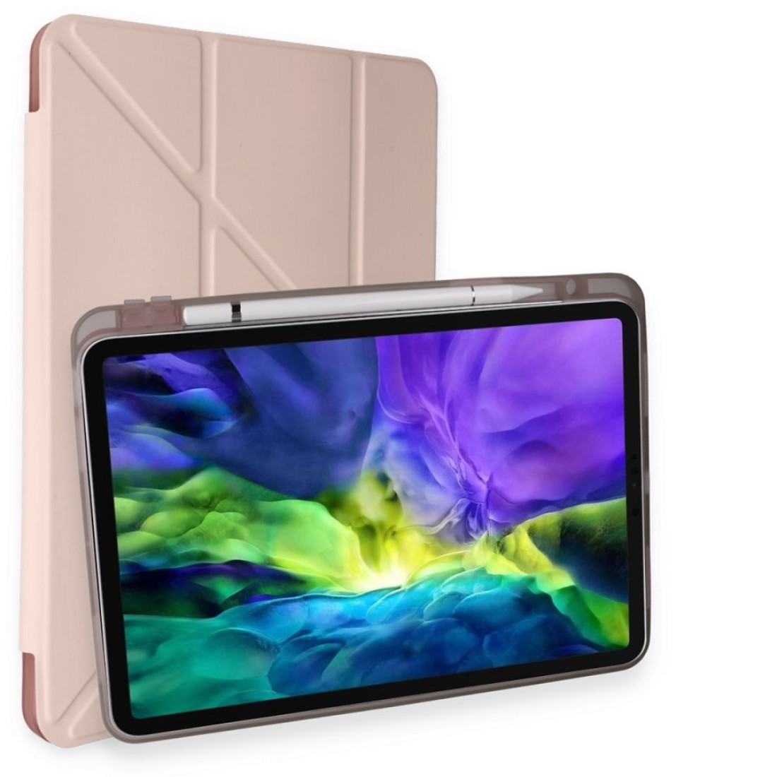  iPad 10.2 (7.nesil) Kılıf Kalemlikli Hugo Tablet Kılıfı - Rose Gold