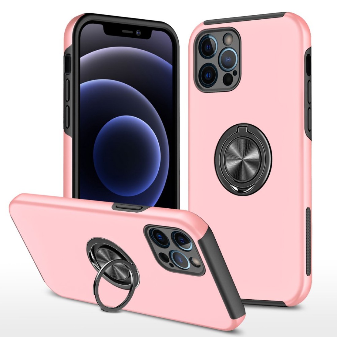  iPhone 12 Pro Kılıf Elit Yüzüklü Kapak - Pembe
