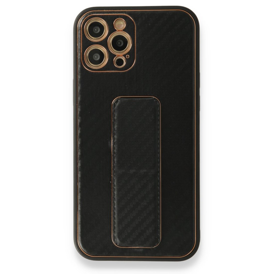  iPhone 12 Pro Kılıf Coco Karbon Standlı Kapak - Siyah