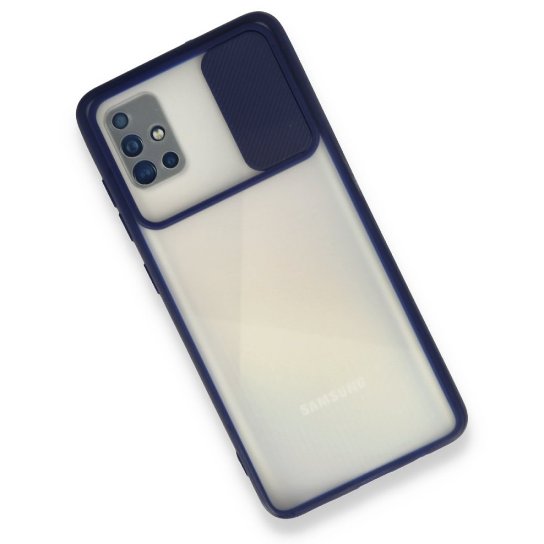  Samsung Galaxy A71 Kılıf Palm Buzlu Kamera Sürgülü Silikon - Lacivert