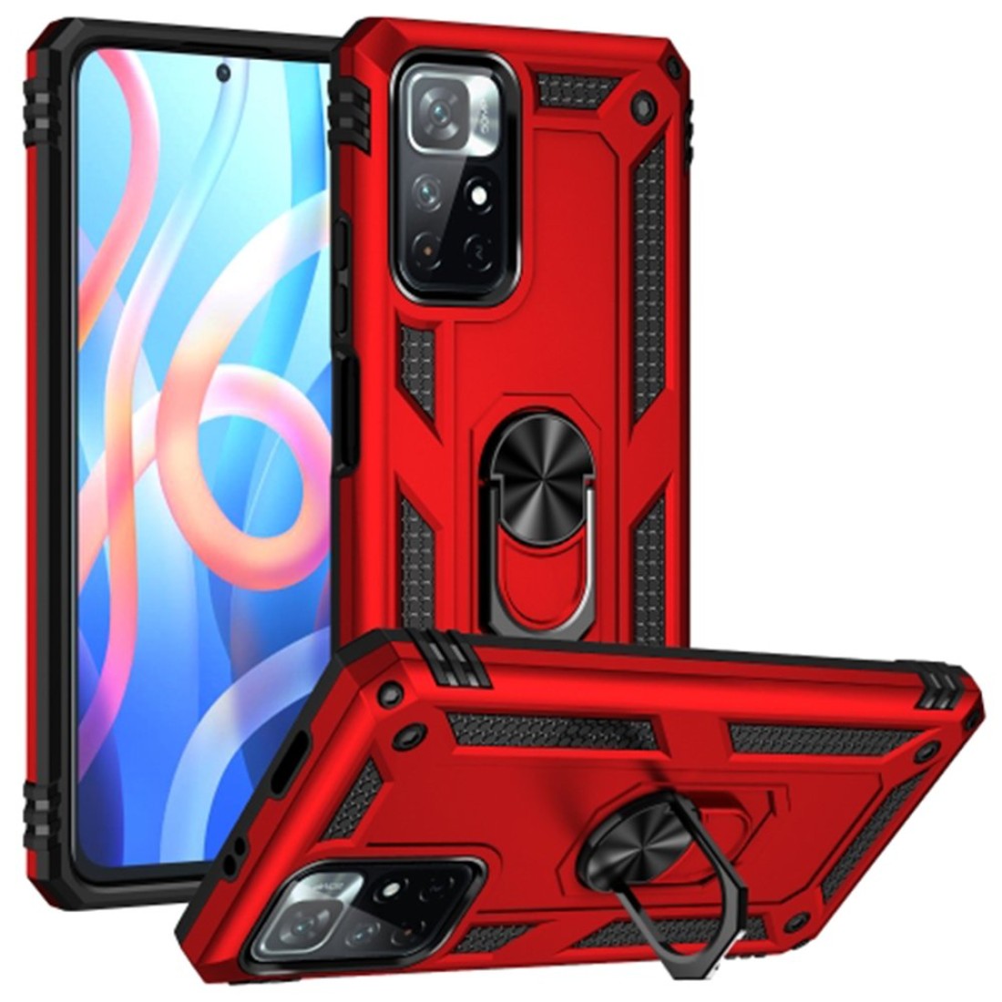  Xiaomi Redmi Note 11T Kılıf Sofya Yüzüklü Silikon Kapak - Kırmızı