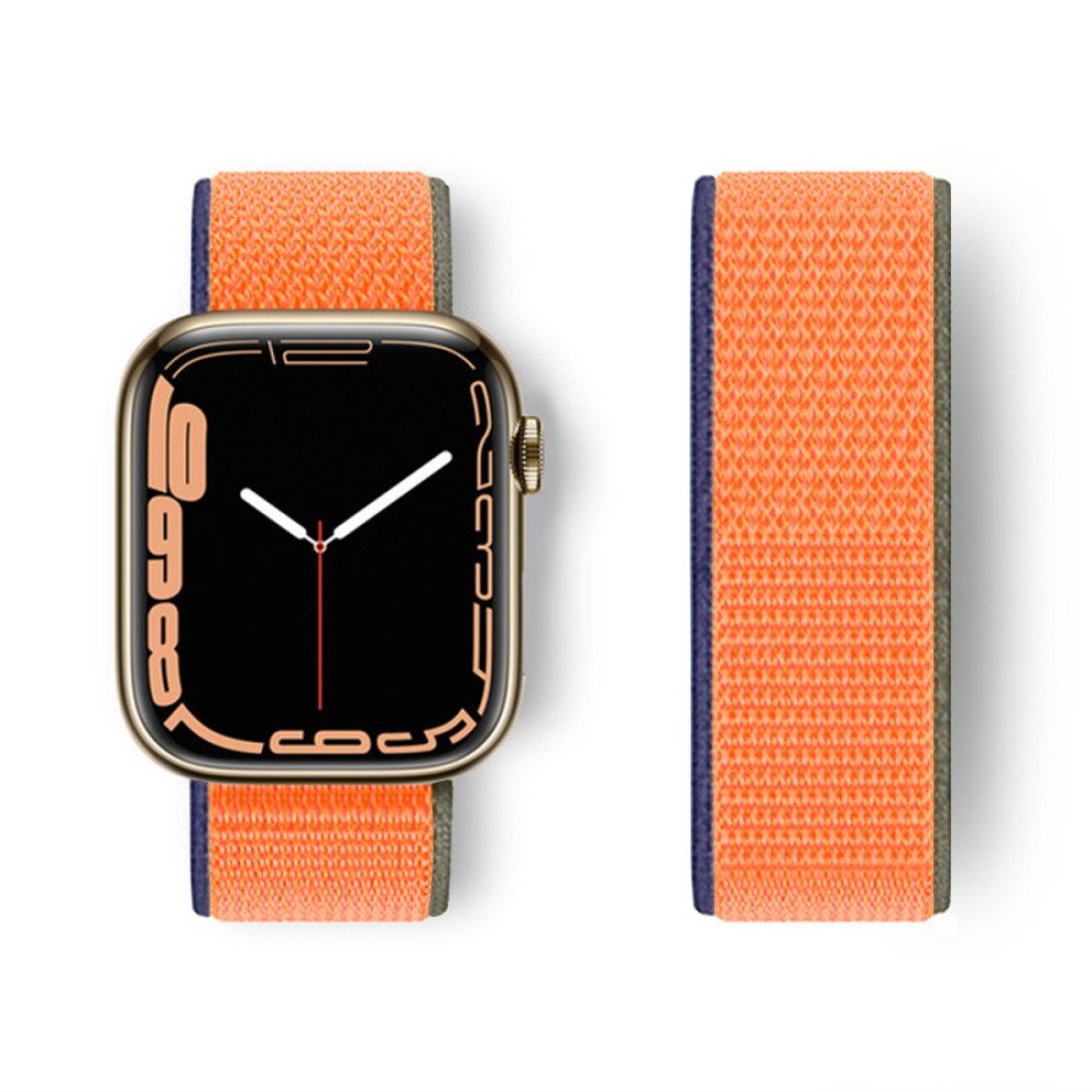  Apple Watch 38mm Hasırlı Cırtcırtlı Kordon - Lacivert-Turuncu