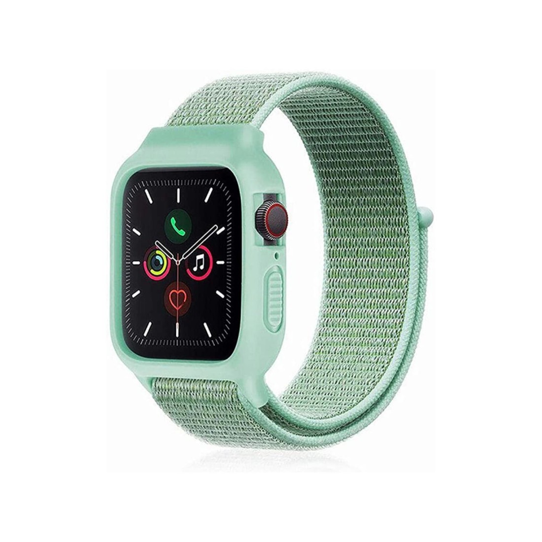  Apple Watch 38mm Hasırlı Cırtcırtlı Kasalı Kordon - Turkuaz