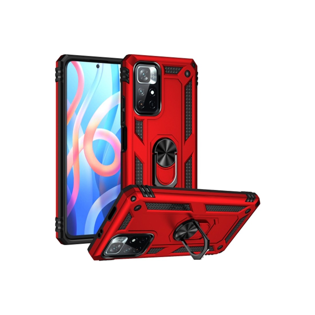  Xiaomi Redmi Note 11T Kılıf Sofya Yüzüklü Silikon Kapak - Kırmızı