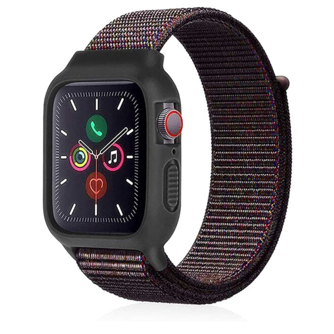  Apple Watch 38mm Hasırlı Cırtcırtlı Kasalı Kordon - Siyah-Mavi