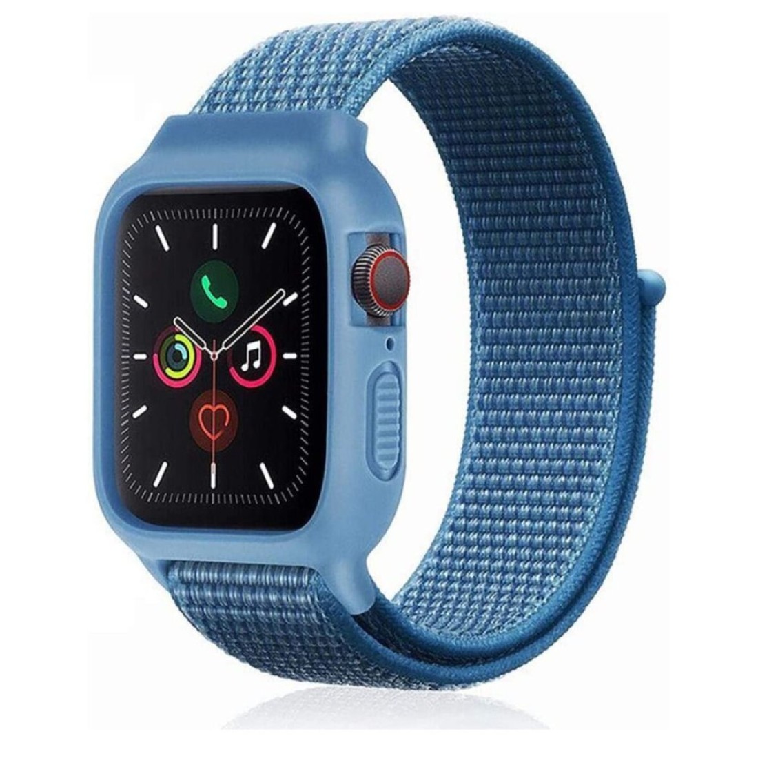  Apple Watch 38mm Hasırlı Cırtcırtlı Kasalı Kordon - Mavi