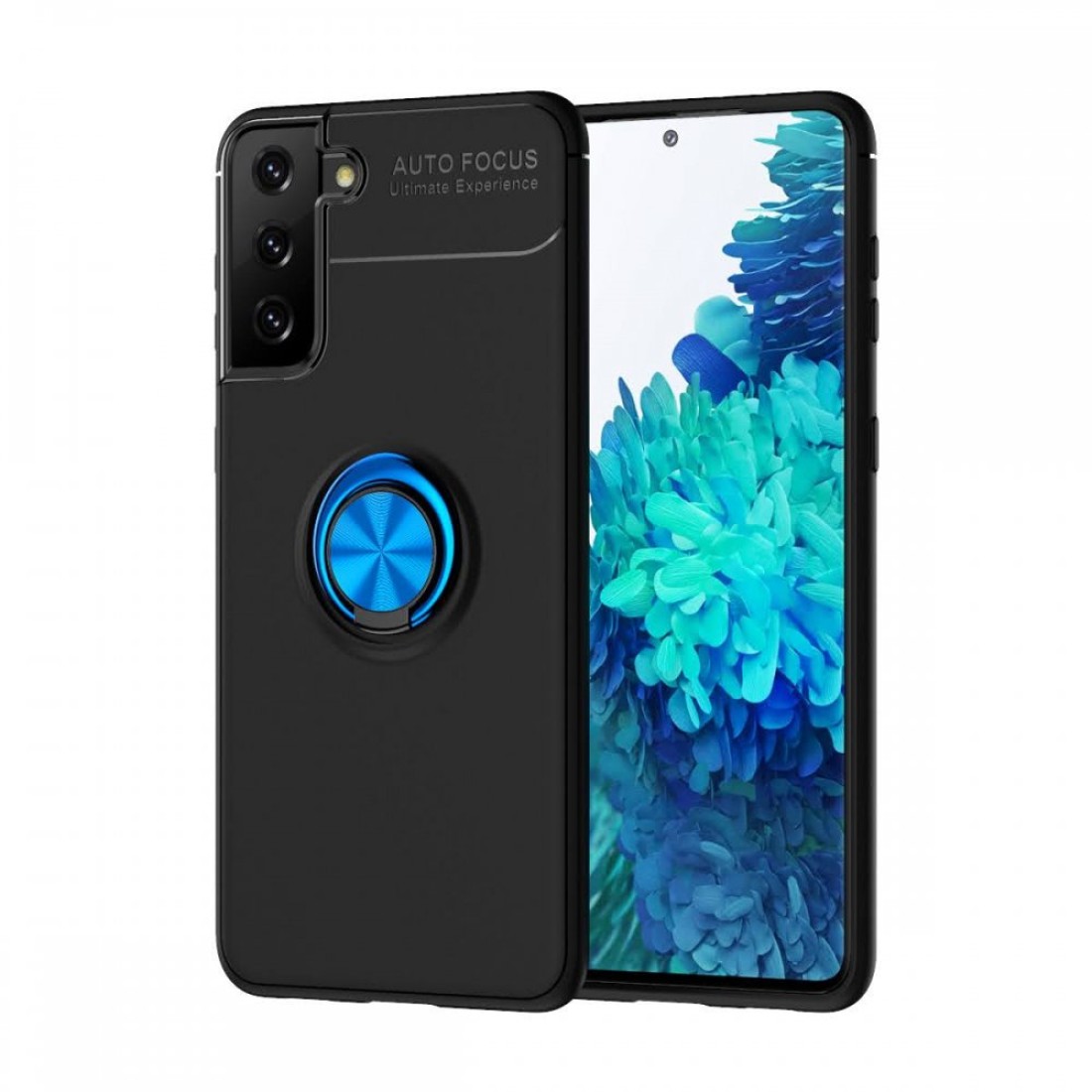  Samsung Galaxy S21 Plus Kılıf Range Yüzüklü Silikon - Siyah-Mavi