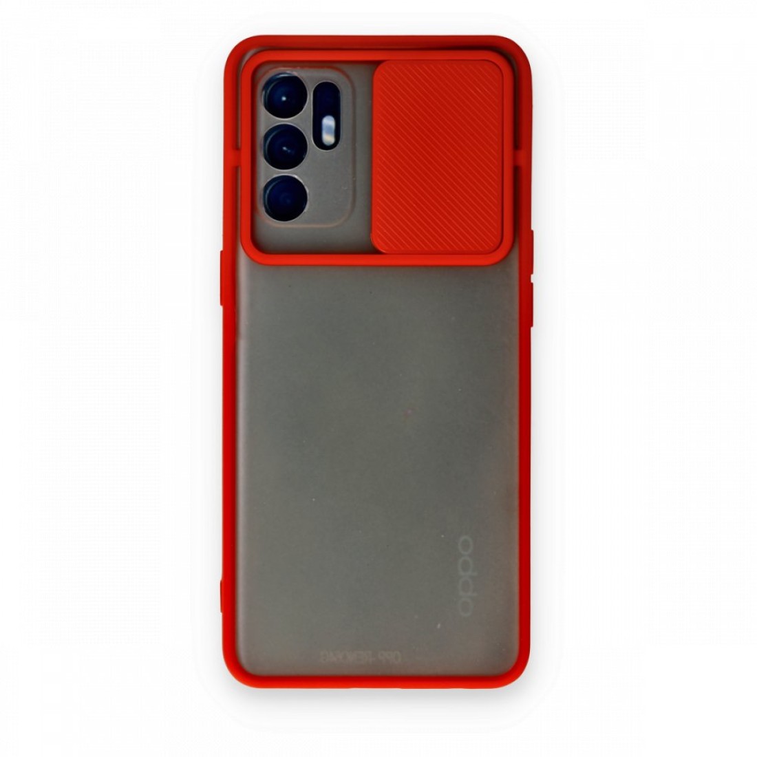  Oppo Reno 6 Kılıf Palm Buzlu Kamera Sürgülü Silikon - Kırmızı