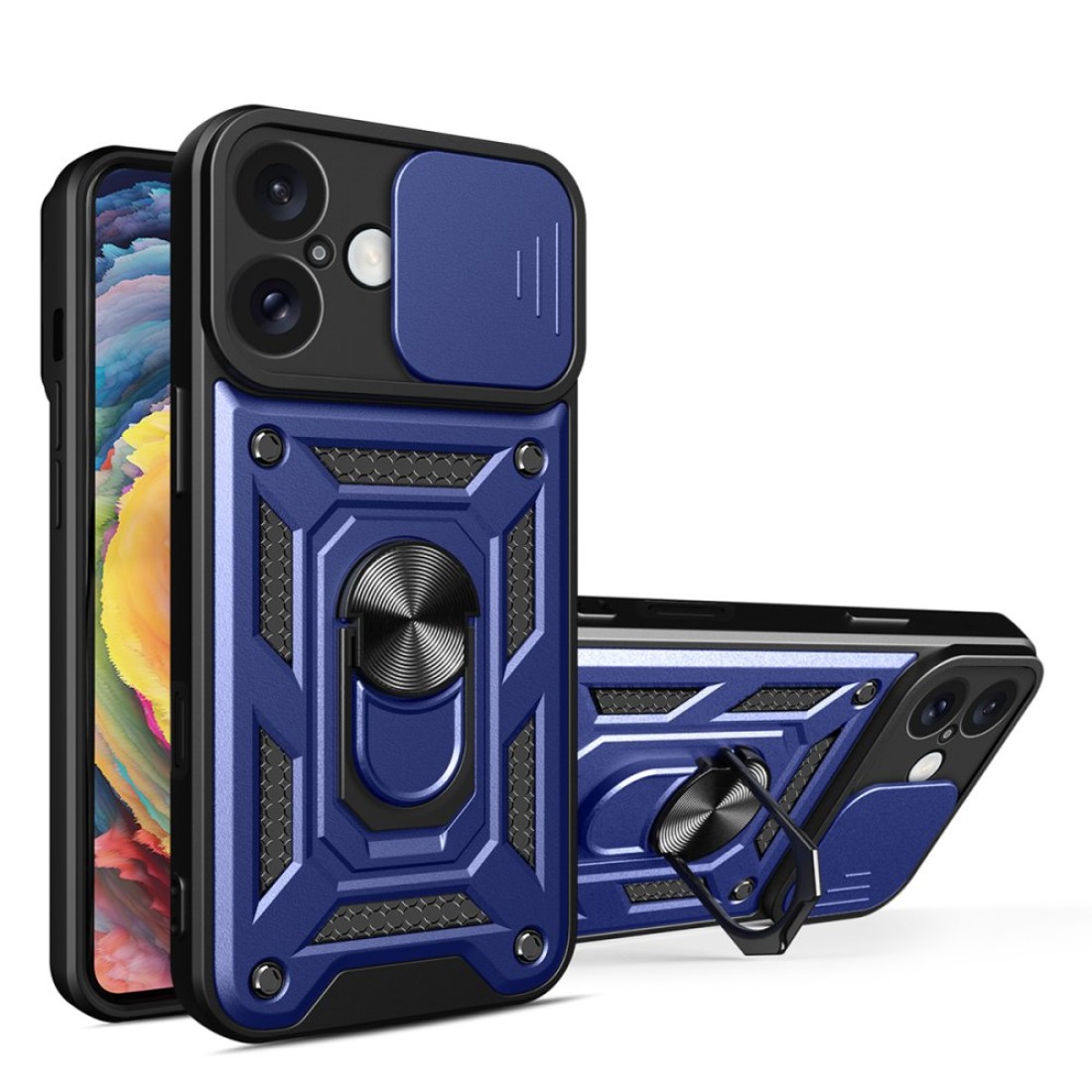  iPhone 16 Kılıf Pars Lens Yüzüklü Silikon - Lacivert