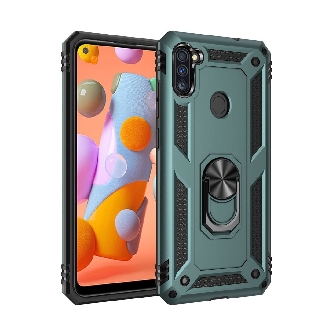  Samsung Galaxy M11 Kılıf Sofya Yüzüklü Silikon Kapak - Yeşil