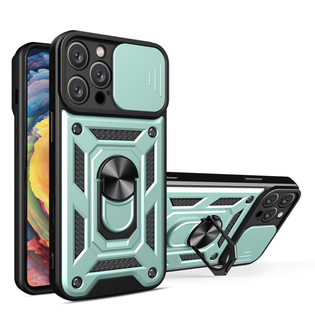  iPhone 16 Pro Max Kılıf Pars Lens Yüzüklü Silikon - Yeşil