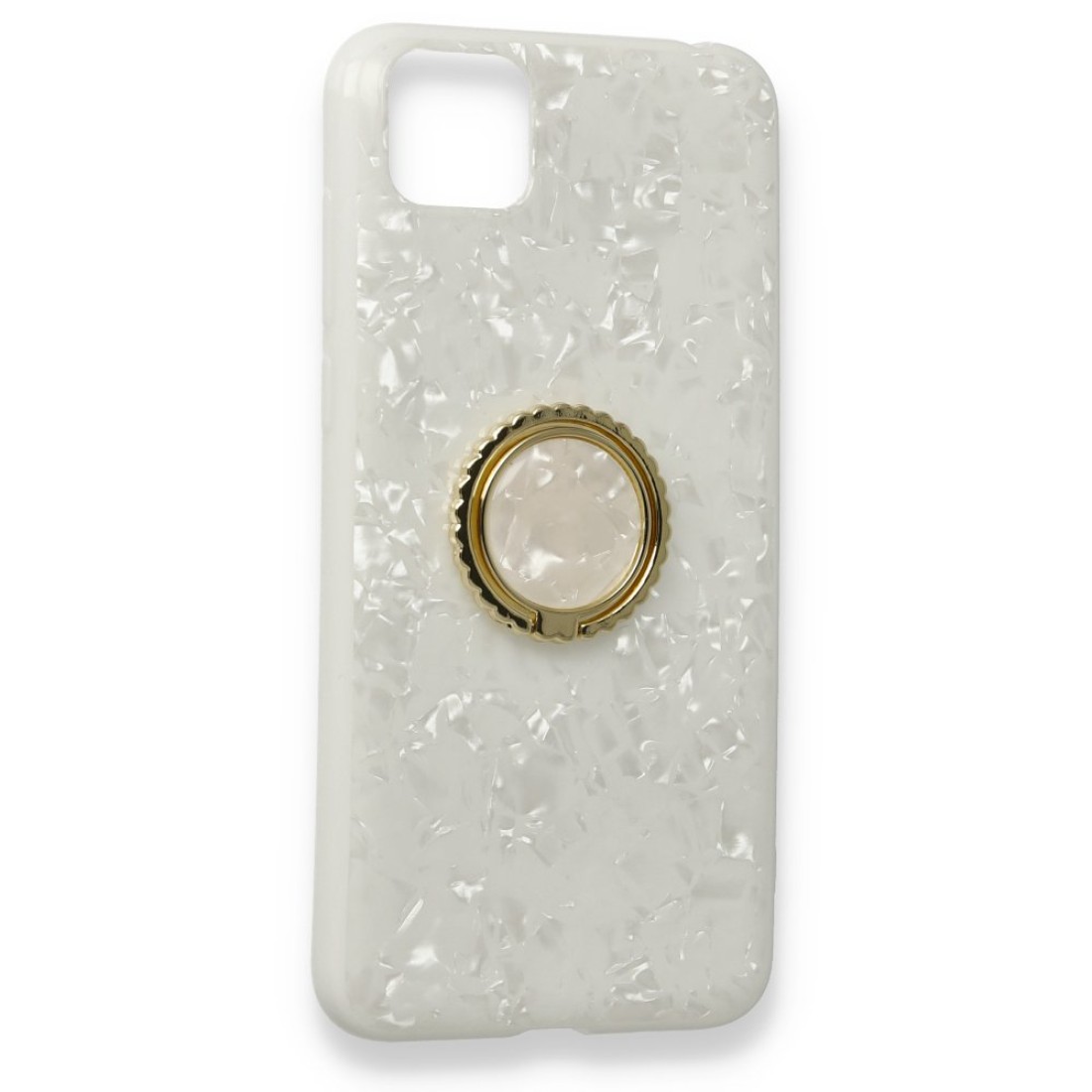  Huawei Y5P Kılıf Marble Yüzüklü Silikon - Beyaz