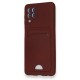  Samsung Galaxy M32 Kılıf Kelvin Kartvizitli Silikon - Bordo