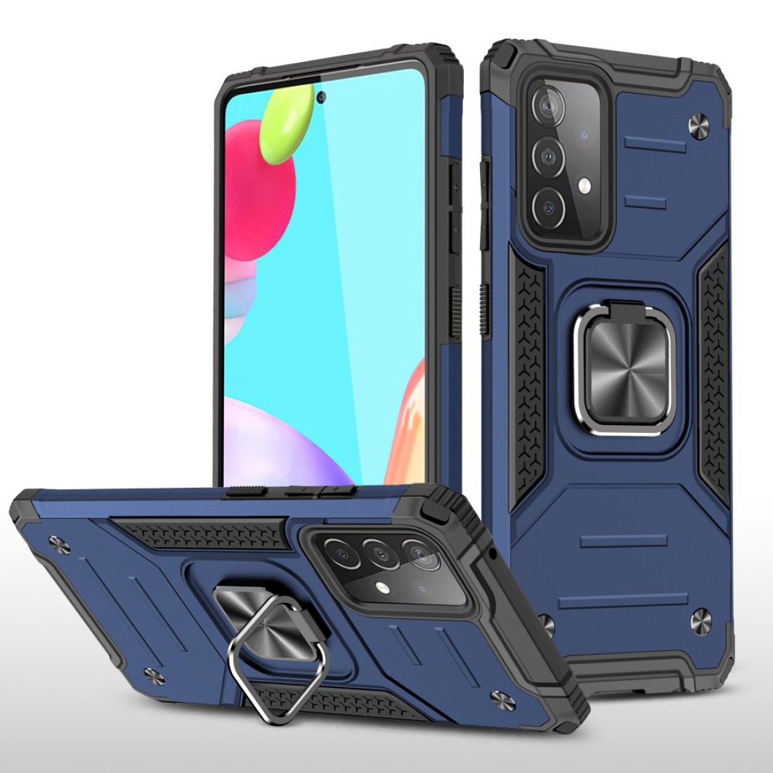  Samsung Galaxy A72 Kılıf Zegna Yüzüklü Silikon Kapak - Mavi