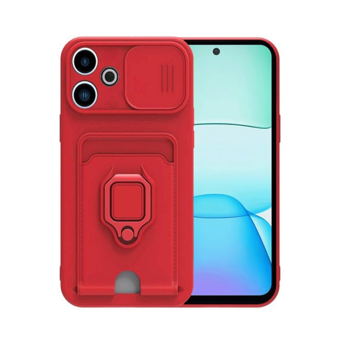 Xiaomi Redmi 13 4G Kılıf Zuma Kartvizitli Yüzüklü Silikon - Kırmızı