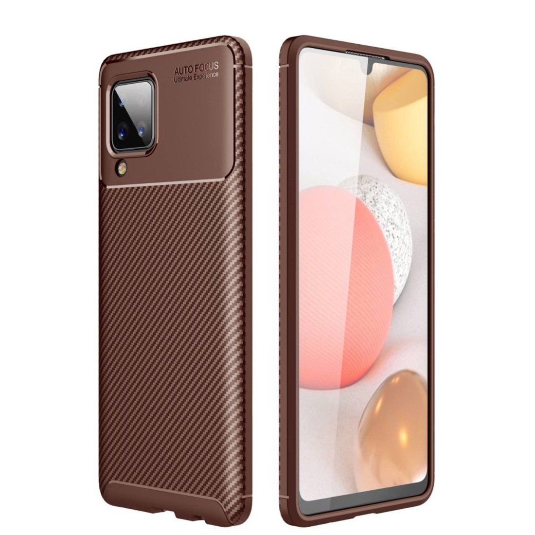 Samsung Galaxy A12 Kılıf Auto Focus Karbon Kapak - Kahverengi Samsung Galaxy A12 Kılıf Auto Focus Karbon Kapak - Kahverengi