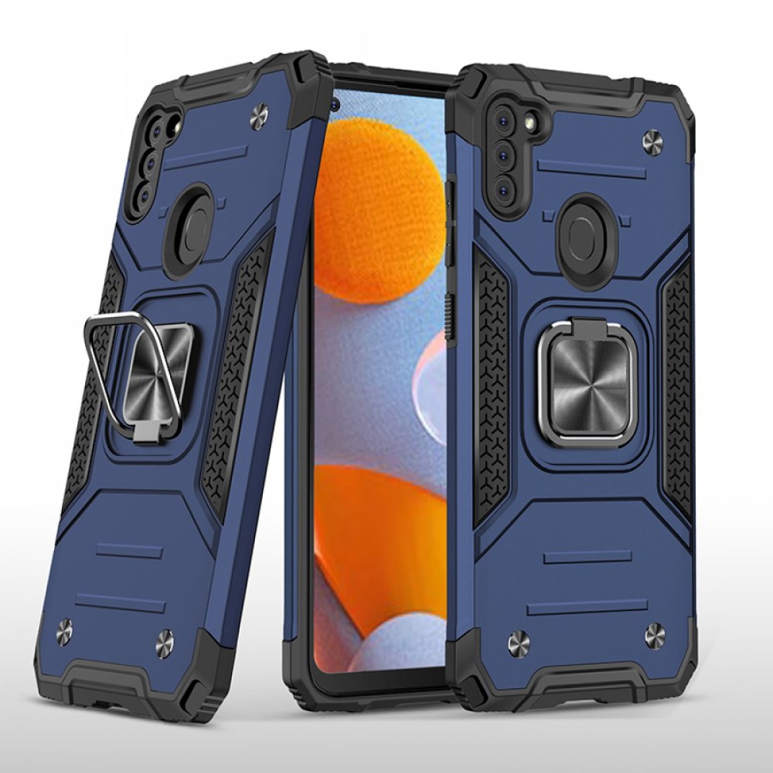  Samsung Galaxy M11 Kılıf Zegna Yüzüklü Silikon Kapak - Mavi