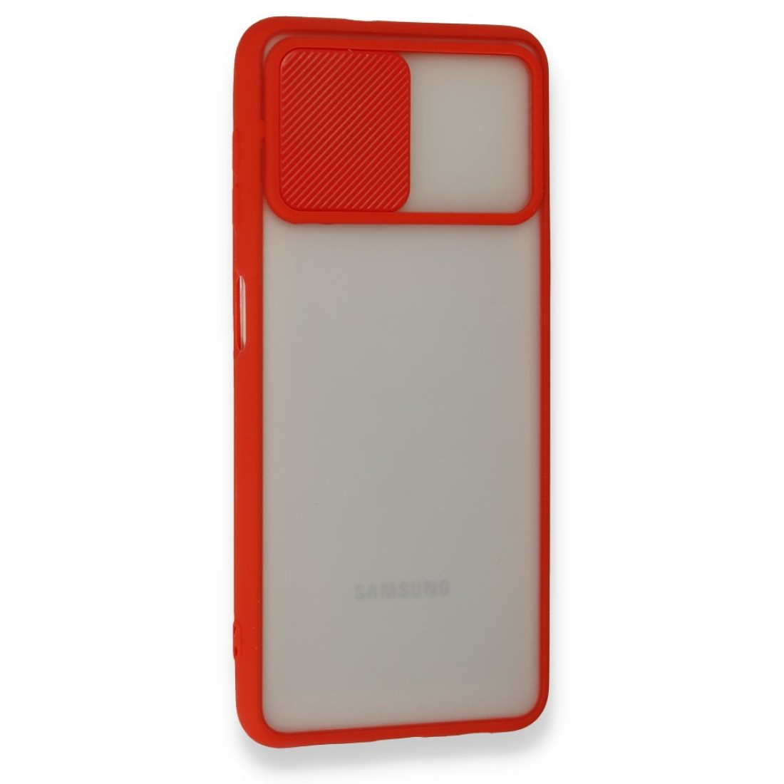 Samsung Galaxy M32 Kılıf Palm Buzlu Kamera Sürgülü Silikon - Kırmızı Samsung Galaxy M32 Kılıf Palm Buzlu Kamera Sürgülü Silikon - Kırmızı
