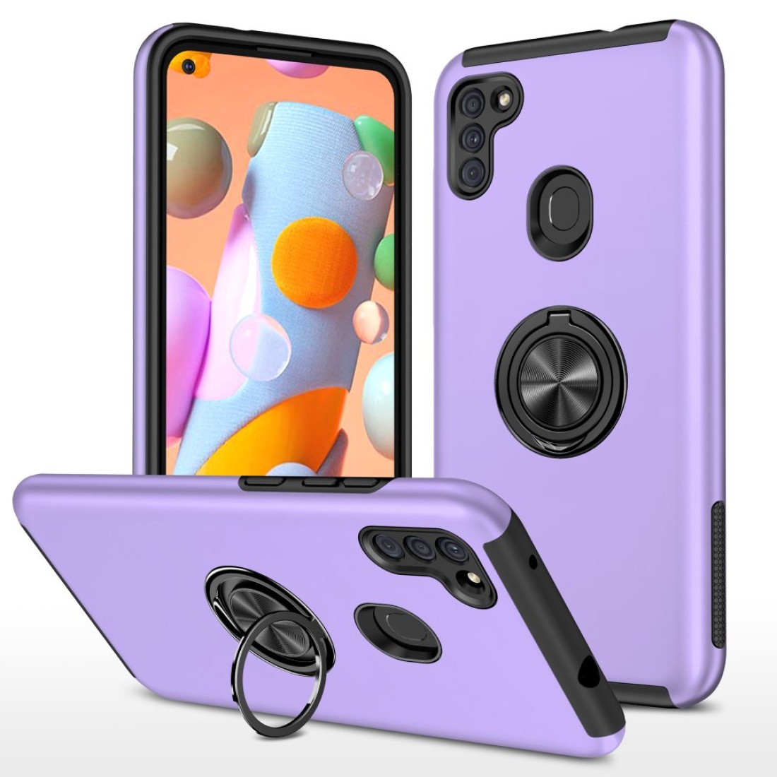  Samsung Galaxy M11 Kılıf Elit Yüzüklü Kapak - Mor