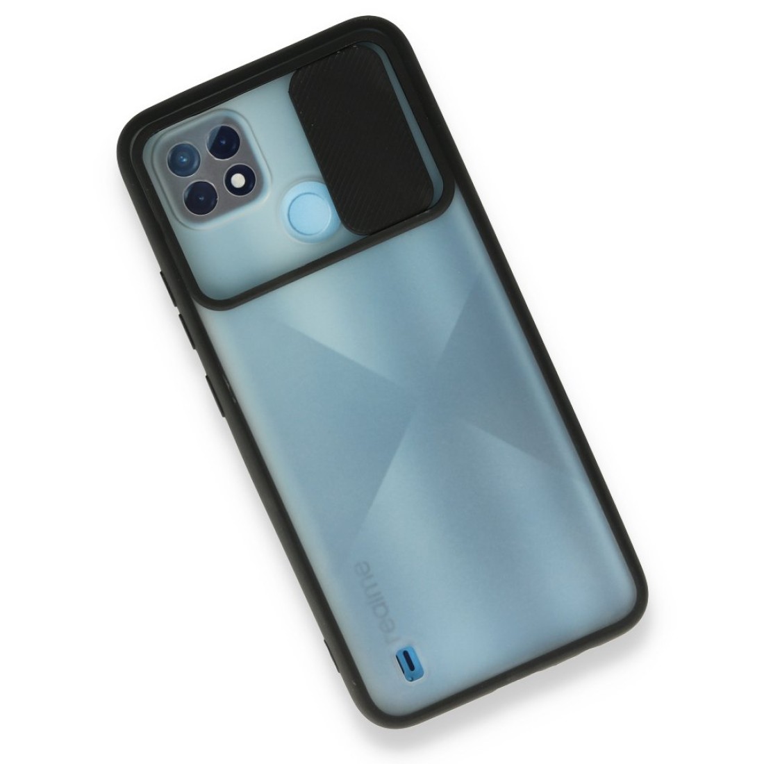 Realme C21 Kılıf Palm Buzlu Kamera Sürgülü Silikon - Siyah Realme C21 Kılıf Palm Buzlu Kamera Sürgülü Silikon - Siyah