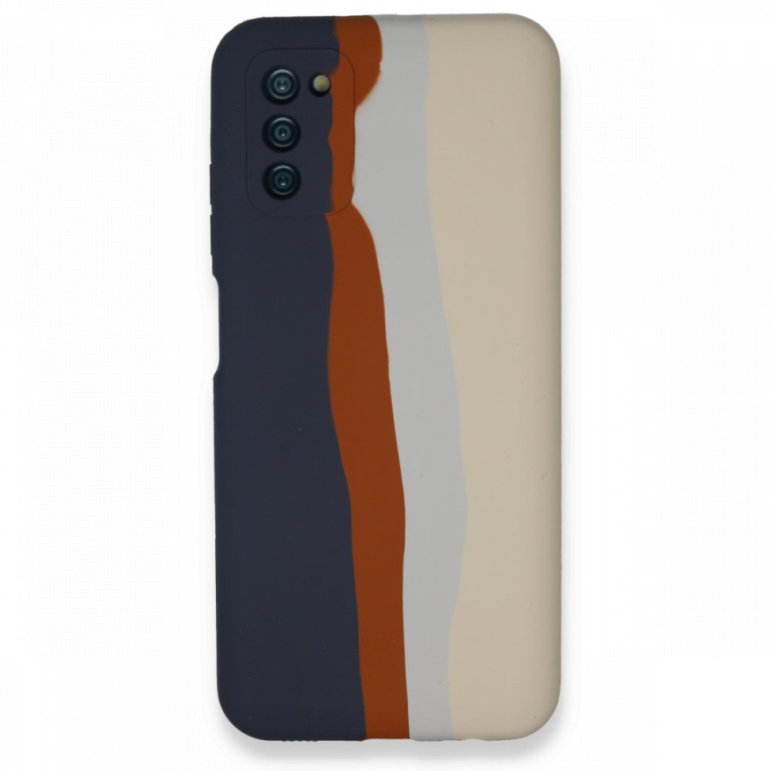  Samsung Galaxy A03S Kılıf Ebruli Lansman Silikon - Lacivert-Krem