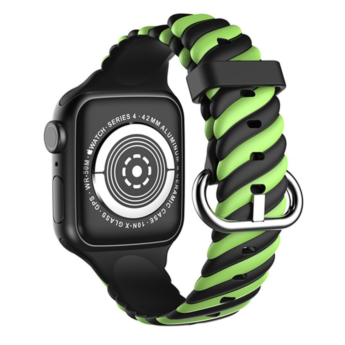  Apple Watch 38mm Çizgili Kordon - Siyah-Yeşil