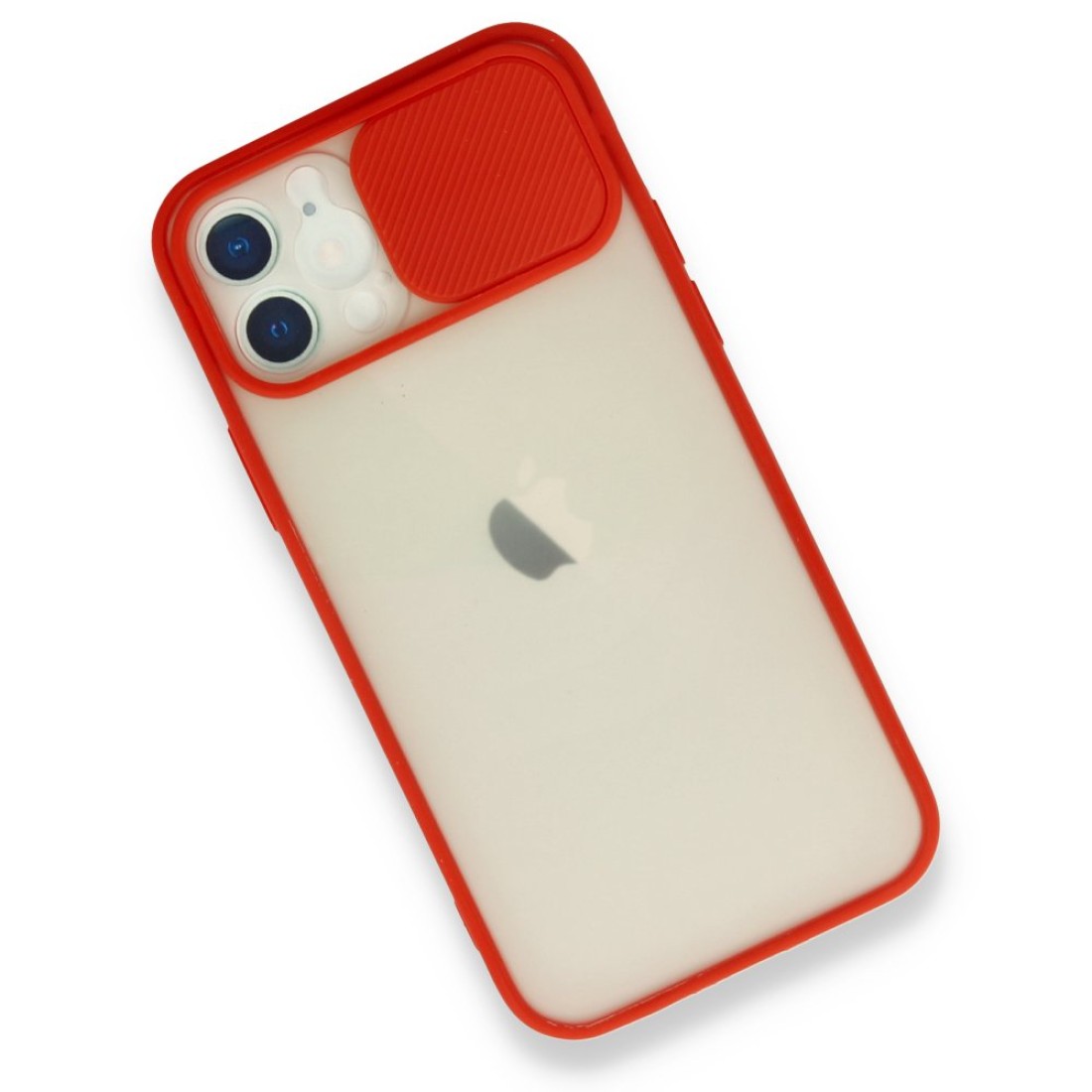  iPhone 12 Kılıf Palm Buzlu Kamera Sürgülü Silikon - Kırmızı