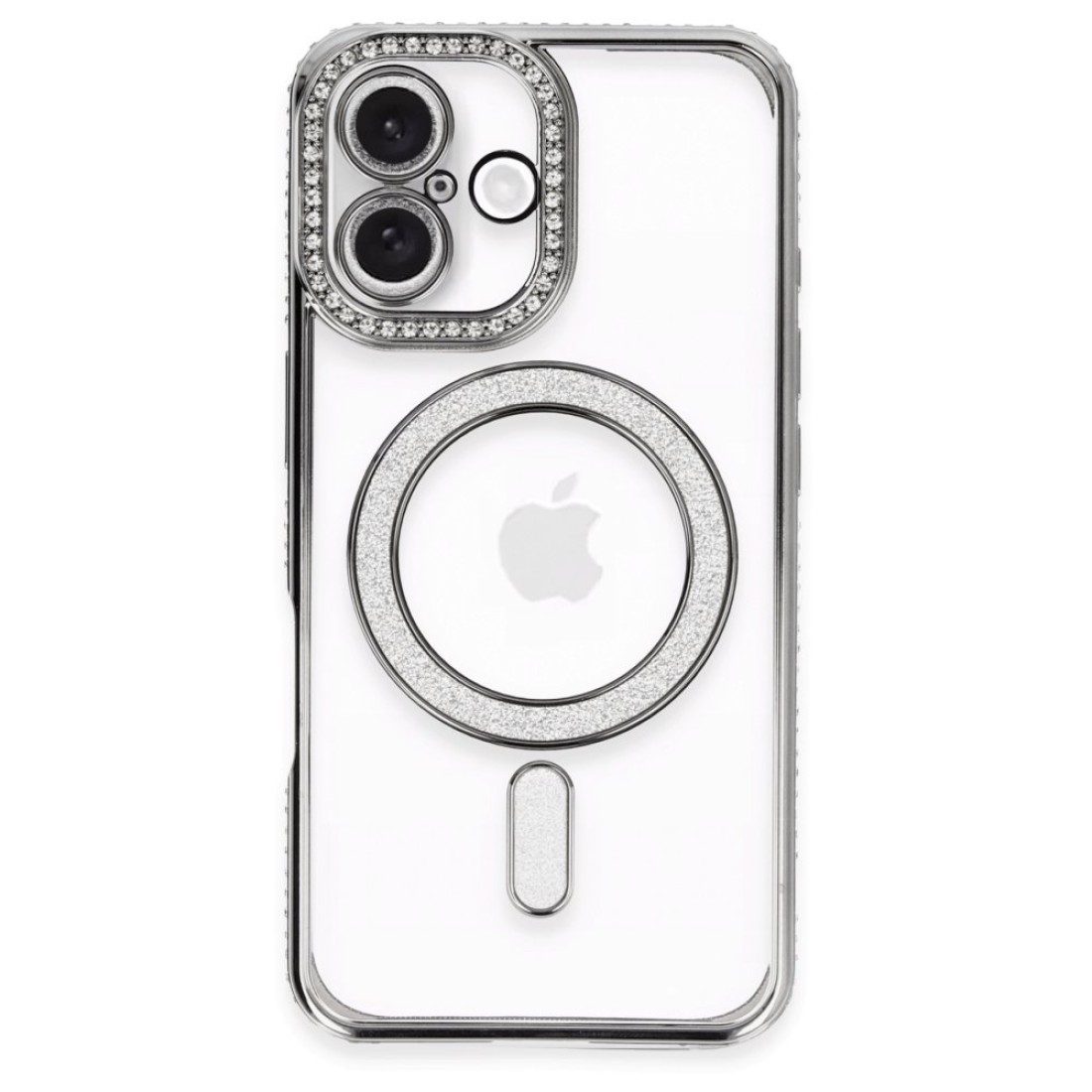  iPhone 16 Plus Kılıf Joke Simli Magneticsafe Kılıf - Gri
