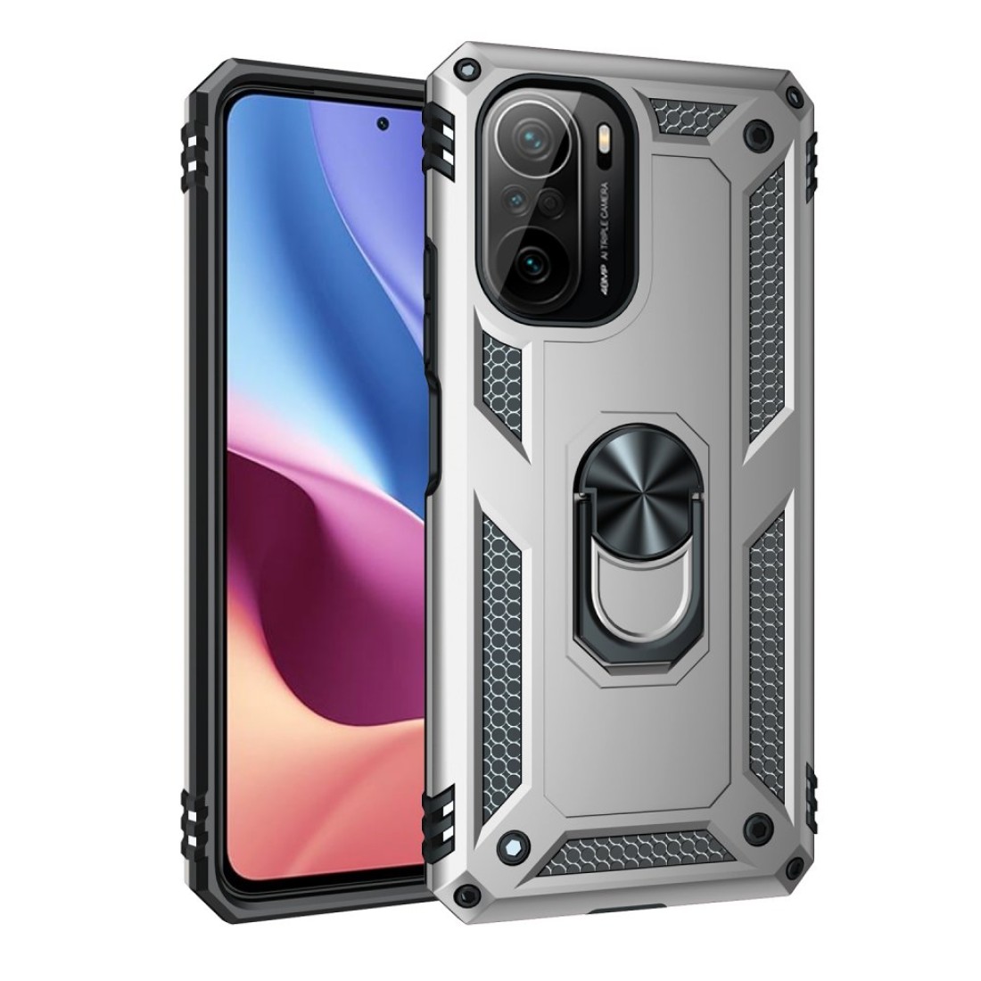  Xiaomi Redmi K40 Kılıf Sofya Yüzüklü Silikon Kapak - Gümüş