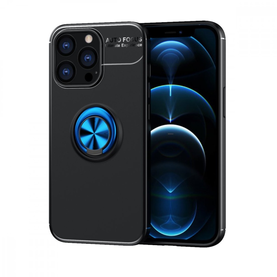  iPhone 13 Pro Max Kılıf Range Yüzüklü Silikon - Siyah-Mavi