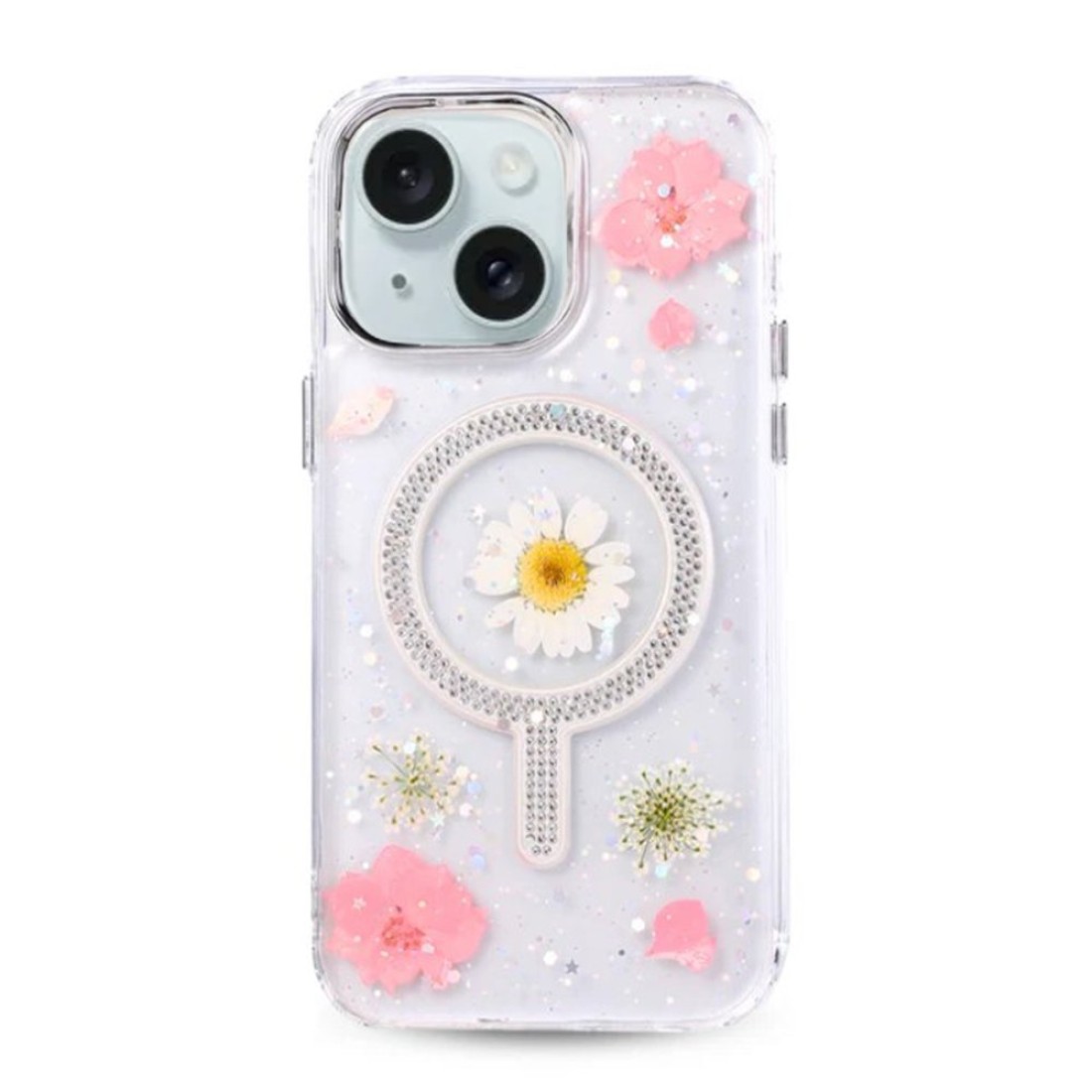  iPhone 15 Flower Magsafe Kapak - Pembe